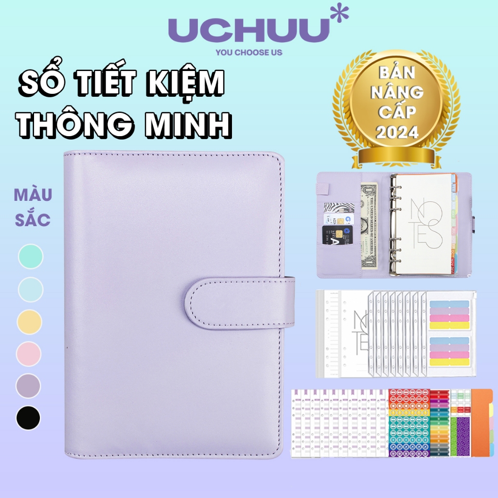 [Set 104 Món] Sổ Tiết Kiệm Uchuu Binder A6 Da PU Sổ Quản Lý Chi Tiêu, Sổ Còng Planner Thu Chi Đa Năn