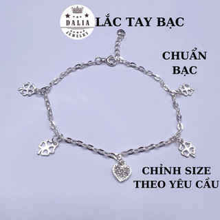 Lắc tay bạc thật sợi bền chắc DaLiA Jewelry hình trái tim, cỏ 4 lá may mắn