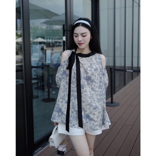  Set áo tơ họa tiết xanh, chất voan mềm mại by Charmie