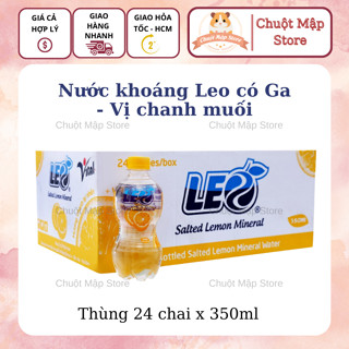 Thùng 24 chai nước khoáng có ga Leo vị chanh muối 350ml. Chuột Mập Store.