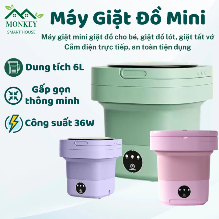 Máy giặt mini gấp gọn, máy giặt đồ lót, tất vớ, giặt đồ cho bé dung tích 6L tự vắt khô khử khuẩn
