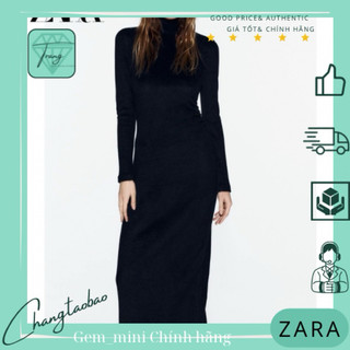 Zara Auth Đầm dài tay đen cổ cao size s 165/84a