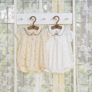 Bộ đồ liền thân ngắn tay bé gái từ 1 đến 9 tháng cổ Peter Pan Gami - BU Baby Bambus BBB2331PP