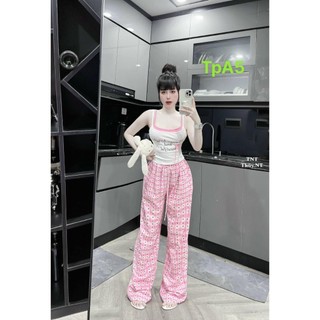 Sét bộ suông dài áo 2 dây in đính nơ