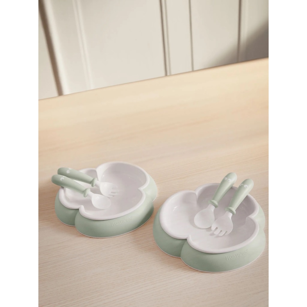 SET 2 BỘ BÁT, THÌA, DĨA ĂN DẶM BABY BJORN Baby Plate, Spoon and Fork, 2 sets