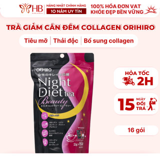 Trà giảm cân Night Diet Beauty Collagen Orihiro Nhật Bản 16 gói hỗ trợ giảm cân, chứa collagen giúp đẹp da