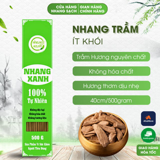 Nhang Trầm Hương Nhang Xanh 40cm - Hương Thơm Dịu Nhẹ, Ít Khói Không Cuốn Tàn - Hộp 500g