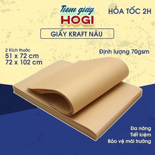 Giấy kraft nâu, giấy xi măng hogi gói hàng, hoa, quà 70gsm 2 kích thước 51x72, 72x102 cm đa năng
