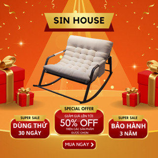 Ghế Bập Bênh Thư Giãn, Ghế Lười Khung Thép Cacbon Chịu Tải Lớn Có Đệm Dời Tháo Giặt Vệ Sinh