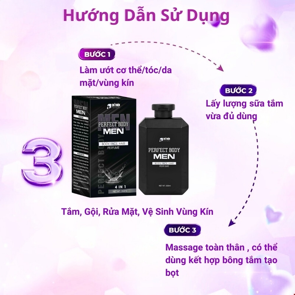 Sữa Tắm Gội Nam Nước Hoa,Dầu Gội Nam Châu âu - Chai 350ml Perferct body Men công nghệ EU-Nano Cao Cấp
