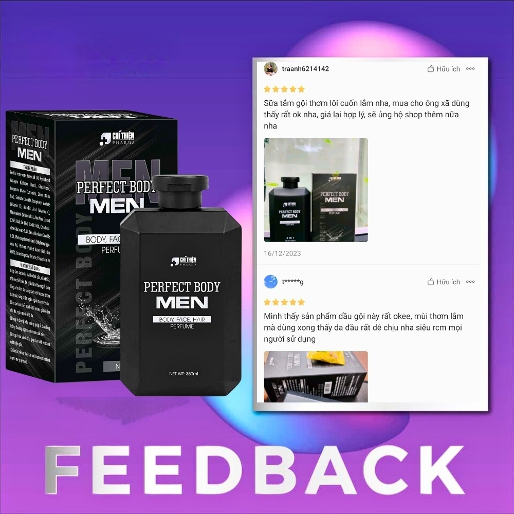 Sữa Tắm Gội Nam Nước Hoa,Dầu Gội Nam Châu âu - Chai 350ml Perferct body Men công nghệ EU-Nano Cao Cấp