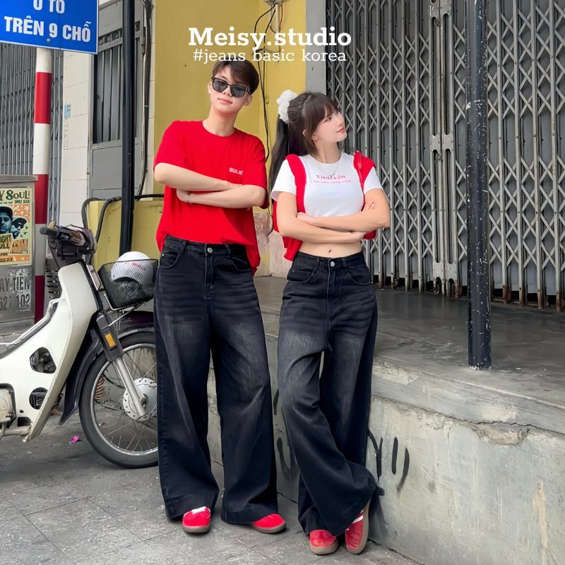 Quần Jeans couple chất Jeans cotton vải mềm phong cách basic Hàn Quốc Meisy
