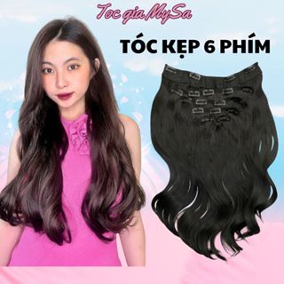 Tóc giả kẹp 6 phím xoăn lơi 50 cm, giúp nối dài tóc và làm phồng tóc tự nhiên