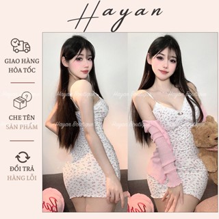 HT190 Váy ngủ cotton hoạ tiết hoa nhí xẻ v1 kèm ĐỆM LÓT, đầm body cute dễ thương gợi cảm HT190