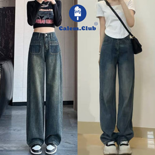 Quần jean nữ màu RETRO ống suông rộng Cạp Cao Calem Club , quần ống rộng nữ lưng cao thiết kế túi ngang trơn Hot 2023