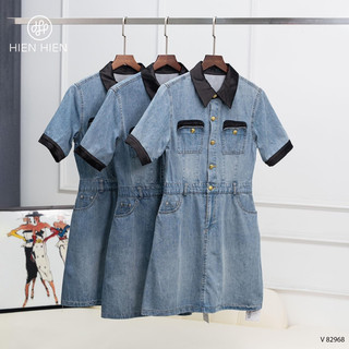 VÁY JEAN MÀI PHỐI CỔ