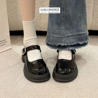 [HCM] Giày búp bê lolita nữ CÓ SẴN da bóng đế cao 5cm quai cài xinh phong cách ullzang Hàn Quốc B006