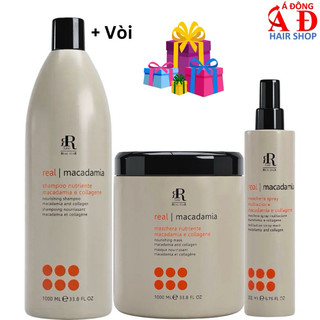 Dầu Gội, Hấp xả, Xịt dưỡng Phục Hồi, Siêu Mượt Tóc RR Line Real Macadamia Star Italy