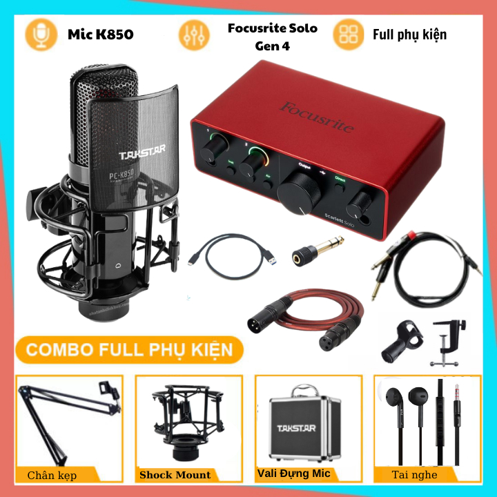 Mic Livestream | Micro thu âm Sound Card Focusrite Solo Gen 4 & Mic TAKSTAR PC K850 Hát Livestream C