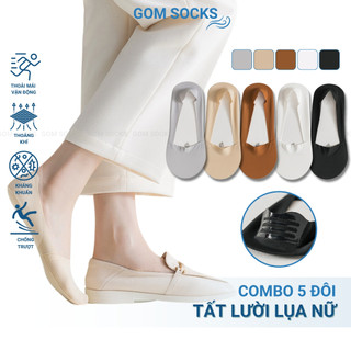  Combo 5 đôi tất lười nữ đi giày búp bê GOM SOCKS chất liệu cotton có đệm silicon chống tuột gót - TATLUA-UYE-7002-CB5 