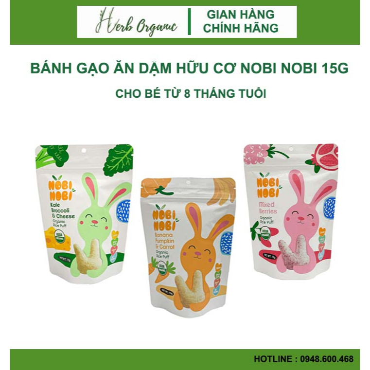 BÁNH GẠO ĂN DẶM HỮU CƠ NOBI NOBI 15G - CHO BÉ TỪ 8 THÁNG TUỔI