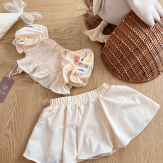 Set váy bơi bé gái Ariel thêu đại dương thiết kế P'ti chou cho bé gái 9kg đến 23kg