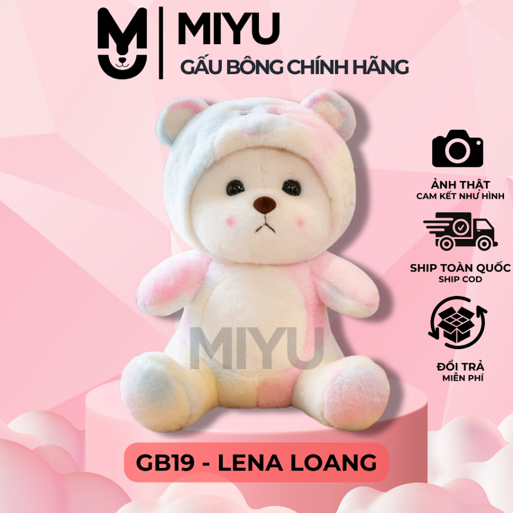 Gấu Bông Lena Loang MIYU Đáng Yêu - Thú Nhồi Lena Đội Mũ Bông Cao Cấp - Chất Vải Siêu Mịn - An Toàn 