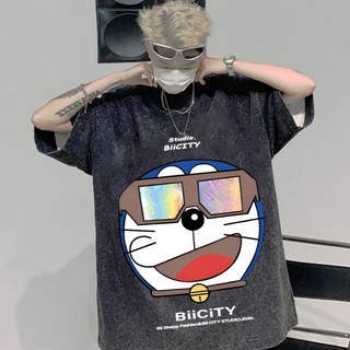 Áo wash thun loang DoRaeMon + Hộp 100% cotton Local brand basic form rộng - tay lỡ - unisex