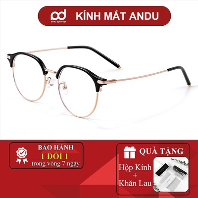 Gọng kính cận thời trang nam nữ ANDU dáng tròn chống tia UV chất liệu kim loại cao cấp - 01343