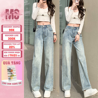 Quần Jean Nữ Ống Rộng Màu Retro MiSU Quần Bò Ống Rộng Nữ Lưng Cao Dáng Suông Chất Vải Jean Mềm Mại Q2