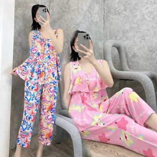 Đồ bộ tole nữ, bộ lanh mặc nhà áo babydoll bèo ngực, gài nút quần 8 tấc F21 VNXK