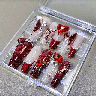 Nailbox thiết kế , màu đỏ nhũ flags, gắn đá đỏ sang chảnh - 20