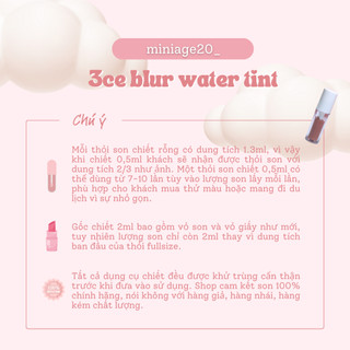 [SON CHIẾT] Son 3.C.E blur water tint chiết 0,5ml chất son mềm mịn dễ tán siêu lì