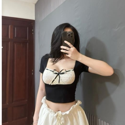 Áo thun tay ngắn phối ren thắt nơ NANEE.CLOTHING Sgenz.studio | BigBuy360 - bigbuy360.vn