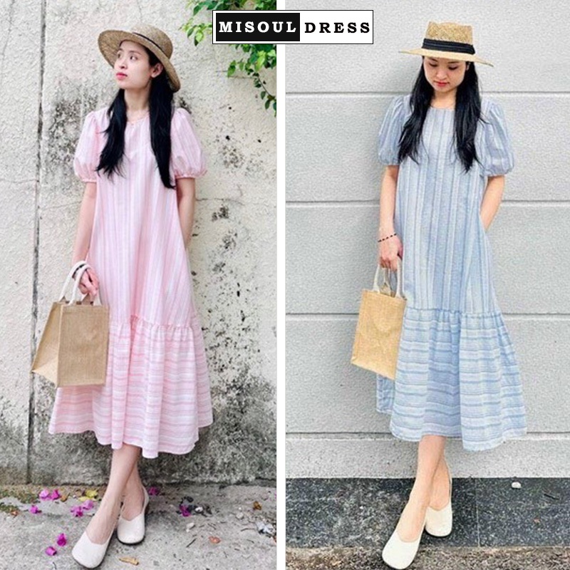 Váy bầu babydoll dáng suông dài mặc đi chơi đi biển chất đũi mềm mát - Đầm bầu free size đuôi cá tiểu thư điệu đà 777