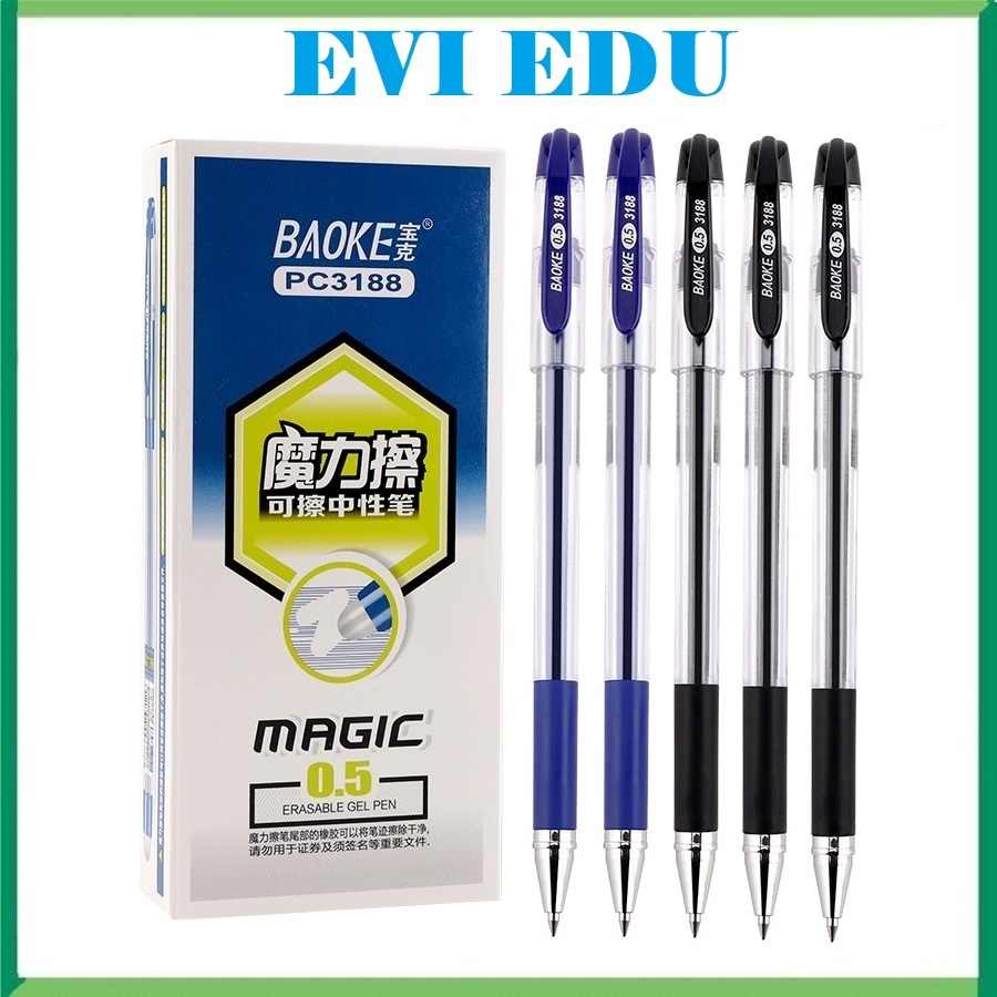 Hộp 12 cây bút gel nước tẩy xóa được Baoke PC3188 / Bút 3188 ngòi 0.5mm bay màu khi là ủi
