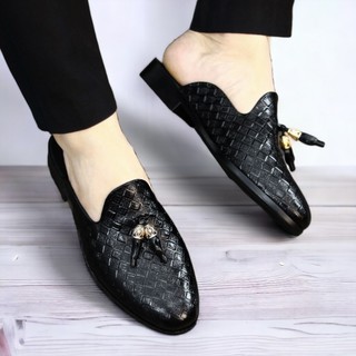Giày lười nam da mềm in vân caro gắn chuông,giày sục nam cao cấp đế cao 3 cm tạo rãnh ma sát chống trơn trượt RUNO G2