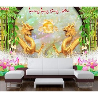 Tranh đính đá Lưỡng Long Song Phú- VS262 (120x65cm) ,tranh chưa đính đá