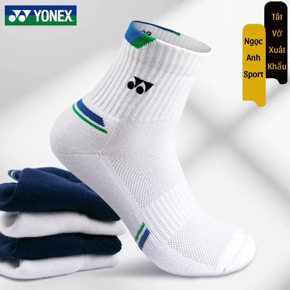 Vớ tất cầu lông Yonex Trắng mix màu, vớ dày dặn chống trơn phối màu đẹp mắt dành cho nam nữ, thi đấu