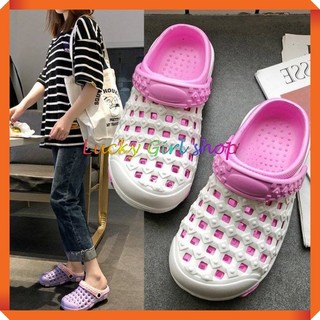 Giày Sandal Nữ Nhựa/ Dép Quai Hậu Nữ Đi Mưa Bít Đầu Siêu Nhẹ Màu Hồng Trắng Xinh Xắn Size 36-40 - Lucky Girl shop