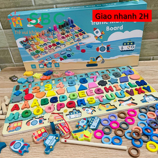 (Hỏa tốc HCM) Đồ chơi bảng câu cá gỗ học chữ số thông minh 8 trong 1 cho bé