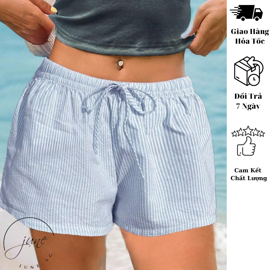 Quần short mặc nhà JUNE.SG Quần đi biển form ngắn, lưng chun cạp thấp không hằn da, mẫu trendy mới lạ