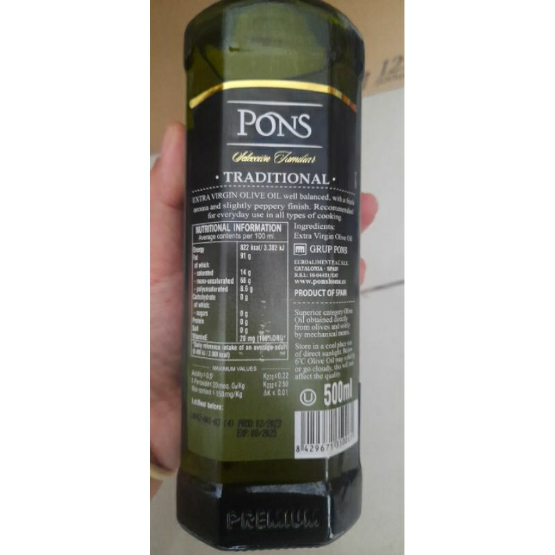 Dầu olive Extra virgin 500ml Pond