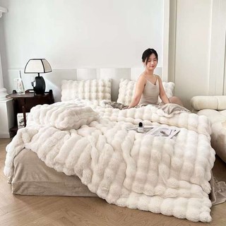 Bộ chăn ga gối nỉ nhung lông thỏ chất lông dày mịn ấm áp, chăn ga gối nỉ nhung mềm mịn dày dặn cap cấp