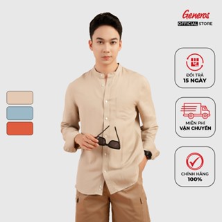 Áo sơ mi nam cổ tàu dài tay GENEROS - Sơ mi cổ trụ dáng rộng chất liệu Linen cao cấp 010124074MF
