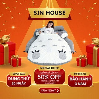 Đệm Thêu Hình Thú, Giường Lười Totoro Cao Cấp Vải Bọc Mịn Không Xù Đệm Êm Có Khóa Kéo Dễ Vệ Sinh