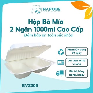 10 Hộp bã mía nắp liền 2 ngăn 1000ml BVZ005