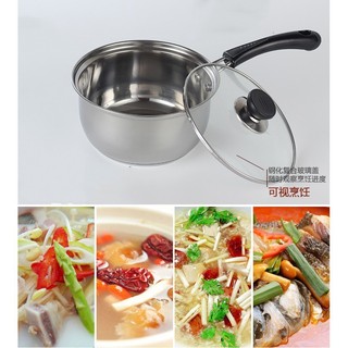  Quánh Inox 16cm Kèm Nắp Kính 
