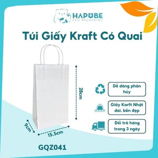 100 túi giấy kraft trắng có quai 15x9x28cm GQZ041