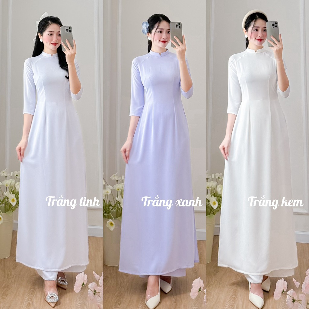 [TAY LỠ] Áo dài trắng, áo dài học sinh tay lỡ 2 tà lụa mỹ cố V tà A trắng kem trắng xanh trắng tinh MÃ T30